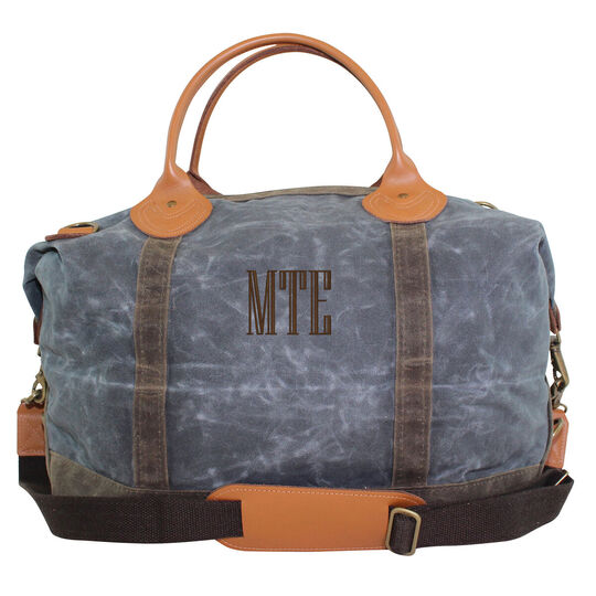 Personalized Waxed Canvas Slate and Olive Weekender